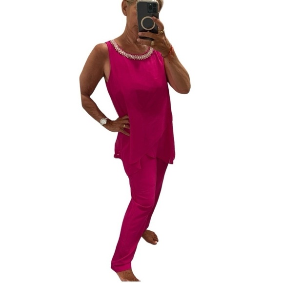 Marina Pink Overlay Embellished Sleeveless Jumpsuit.Size 10 - Picture 3 of 15